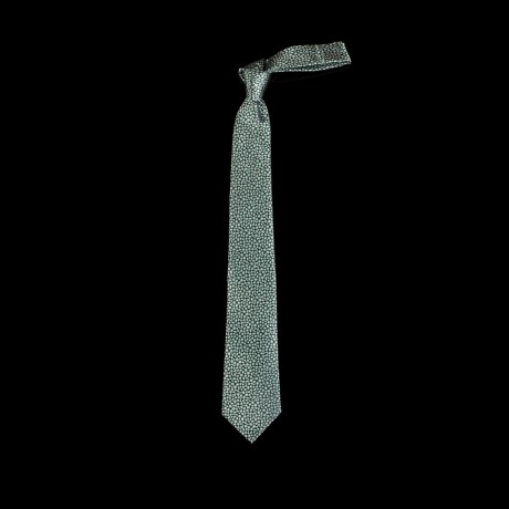 Prabangus žalias šilkinis kaklaraištis su gėlių ornamentu LANVIN