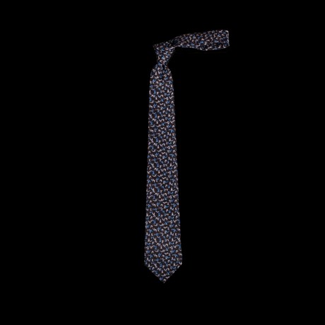 Prabangus juodas šilkinis kaklaraištis su paukščių ornamentu LANVIN