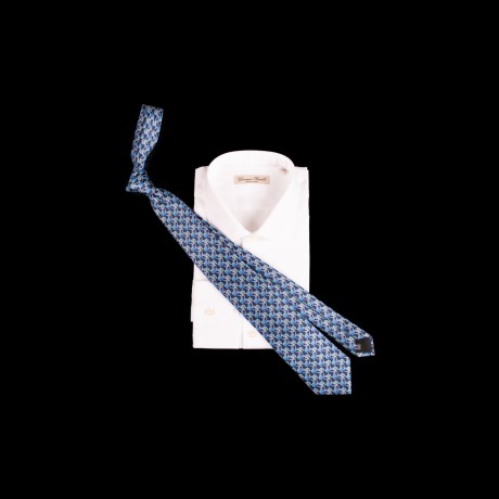 Prabangus mėlynas šilkinis kaklaraištis su drambliukų ornamentu LANVIN