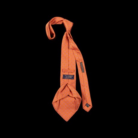 Oranžinis šešių klosčių (six-fold) kaklaraištis su ornamentu