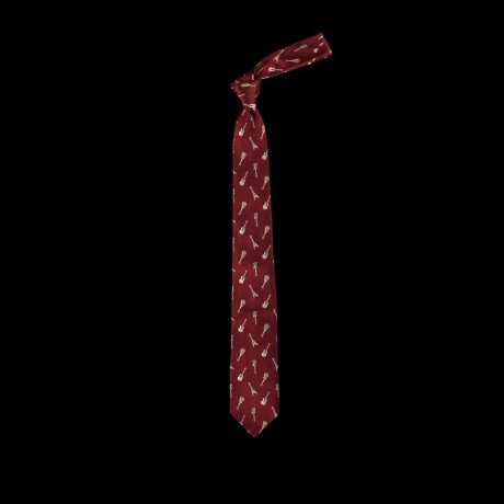 Burgundy spalvos gitarų rašto šilkinis kaklaraištis 