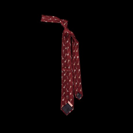 Burgundy spalvos gitarų rašto šilkinis kaklaraištis 