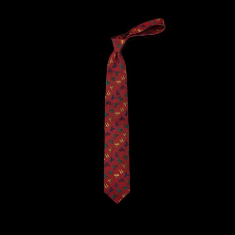 Raudonas šilkinis kaklaraištis su dviratininkais