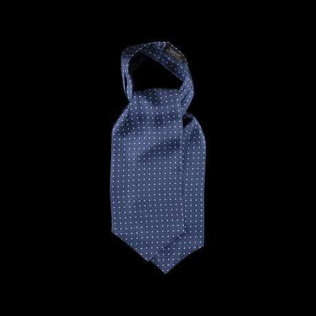 Mėlyna šilkinė kaklaskarė su baltos spalvos taškeliais