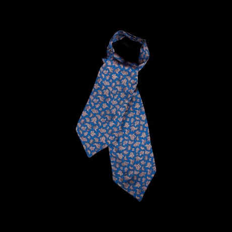 Mėlyna šilkinė kaklaskarė su paisley raštu