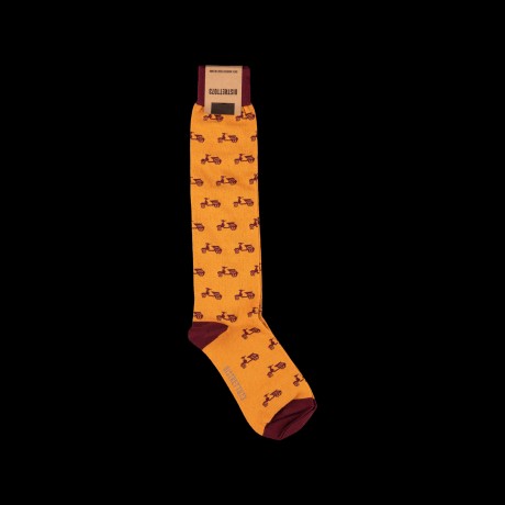 Geltonos ilgos vyriškos kojinės su skuterių raštu