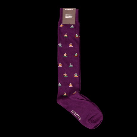 Violetinės ilgos vyriškos kojinės su kavos puodeliais