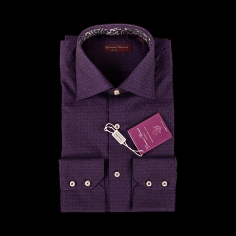 Violetiniai vyriški klasikiniai marškiniai su dekoruota apykakle